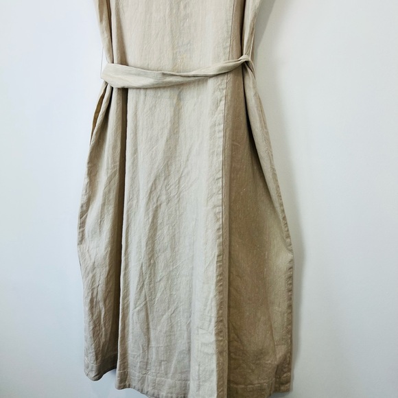 Hobbs Beige Linen Blend Sleeveless Tie Waist Button Up Shirt Dress UK 14 - Picture 14 of 16